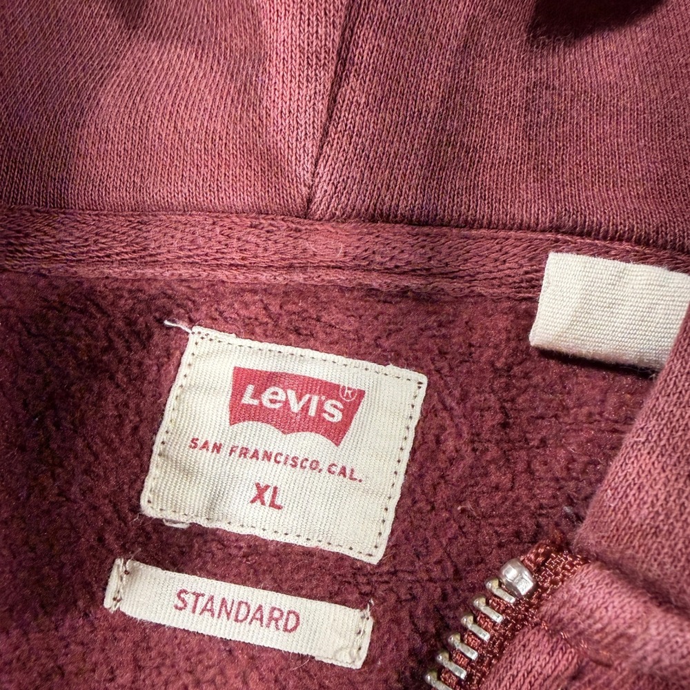 Levis Full Zip Hoodie Mens XL Burgundy Excellent Standard Fit Red Tab Logo - Picture 4 of 8